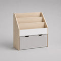 Bibliothèque 80x40x90 cm en MDF blanc et chêne clair avec rangement et étagères inclinées rectangulaire