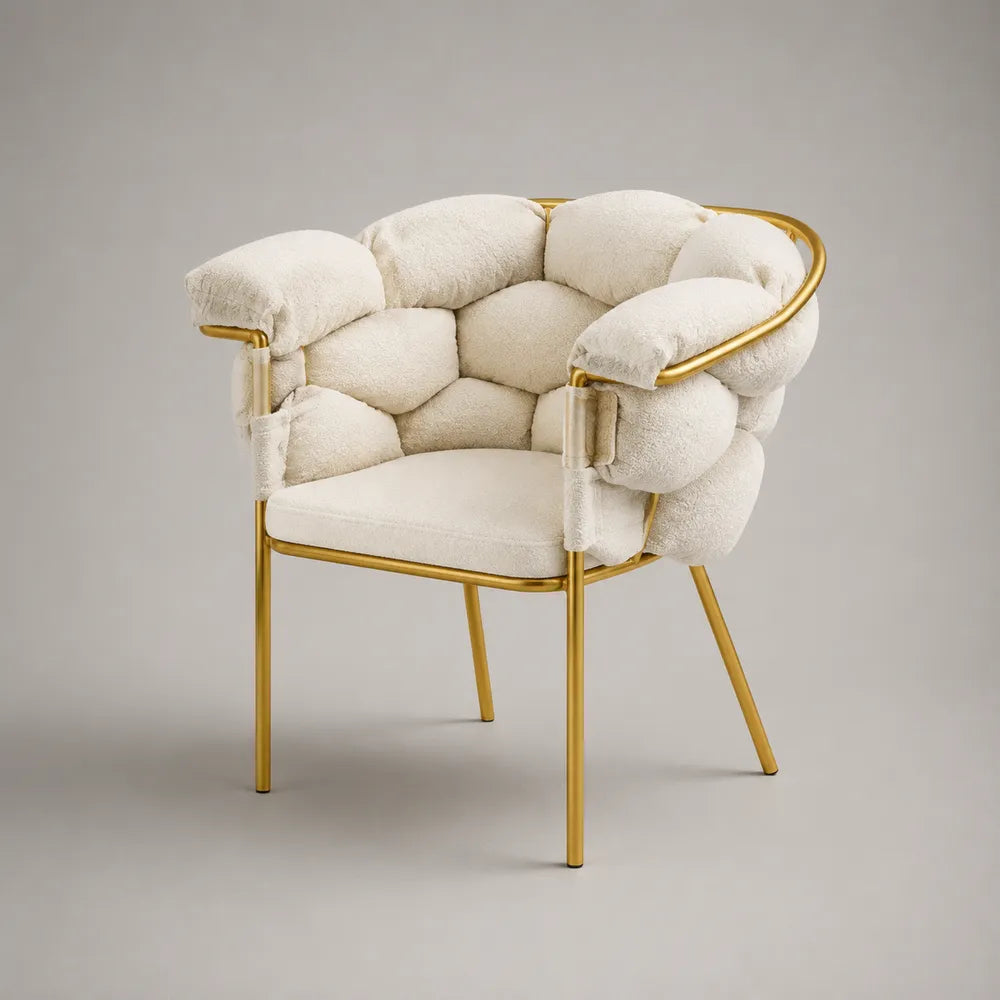 Fauteuil lounge avec accoudoirs en tissu polyester beige structure acier doré 75 x 75 x 80 cm