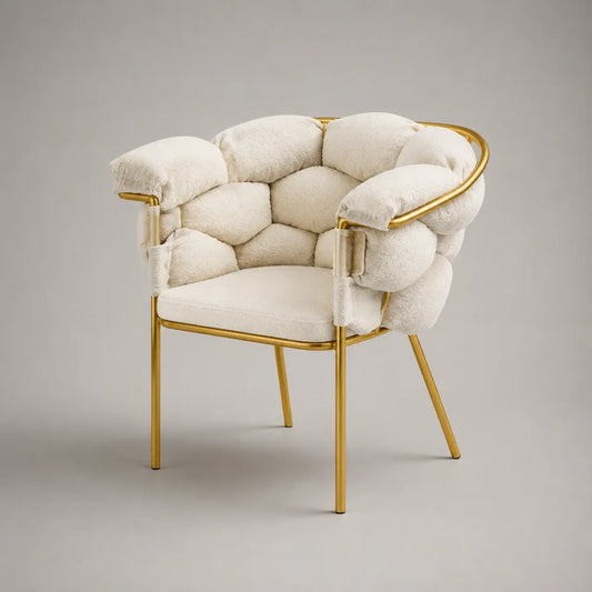 Fauteuil lounge avec accoudoirs en tissu polyester beige structure acier doré 75 x 75 x 80 cm