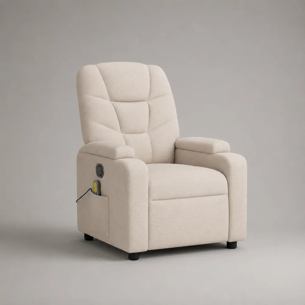Fauteuil relax inclinable électrique en tissu crème avec repose pieds intégré 80 x 90 x 105 cm