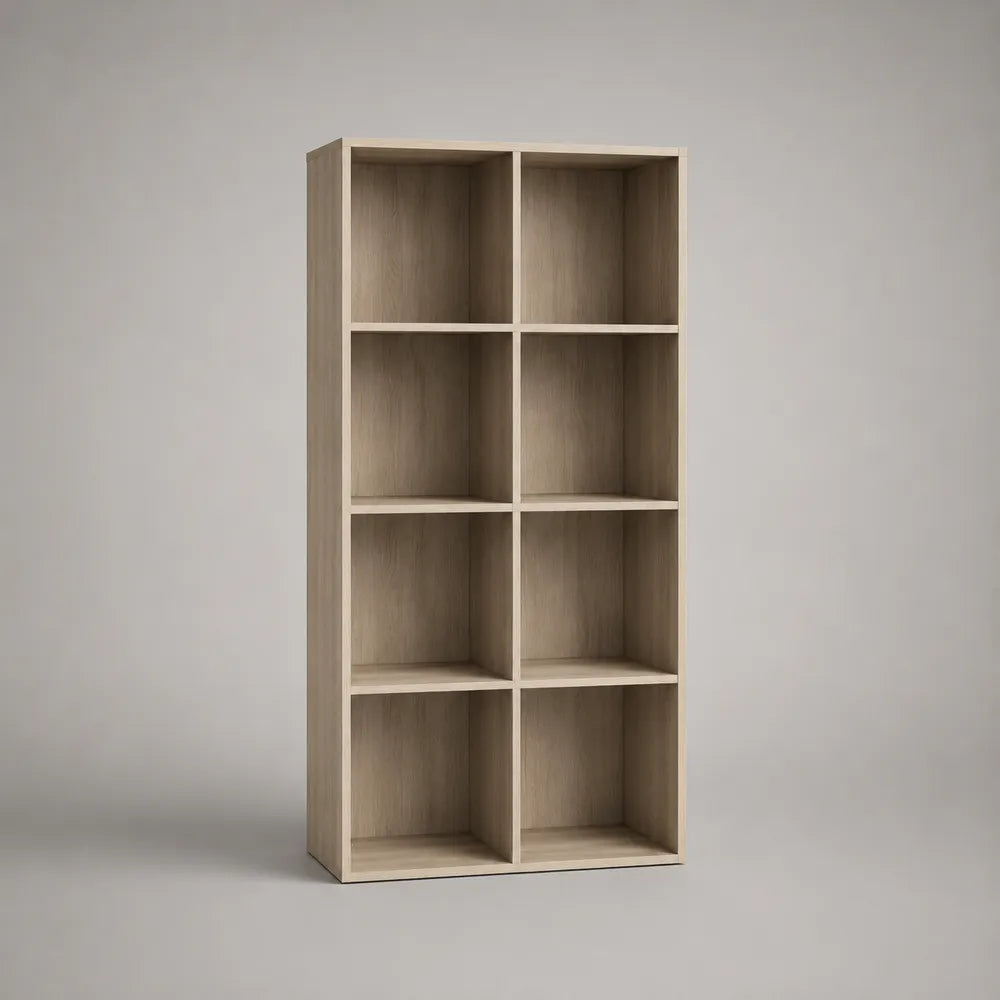 Bibliothèque en MDF rectangulaire 8 compartiments chêne naturel 80 x 30 x 160 cm
