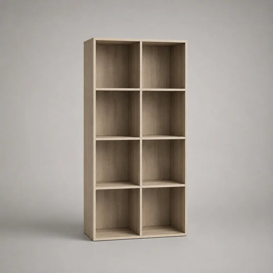Bibliothèque en MDF rectangulaire 8 compartiments chêne naturel 80 x 30 x 160 cm