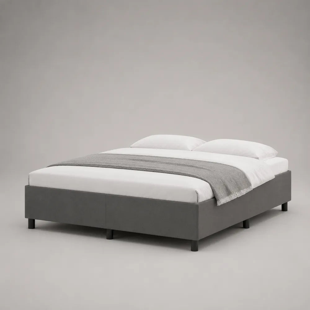 Lit double 160 x 200 cm avec cadre de lit rembourré en tissu gris et structure rectangulaire