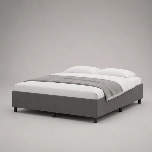 Lit double 160 x 200 cm avec cadre de lit rembourré en tissu gris et structure rectangulaire