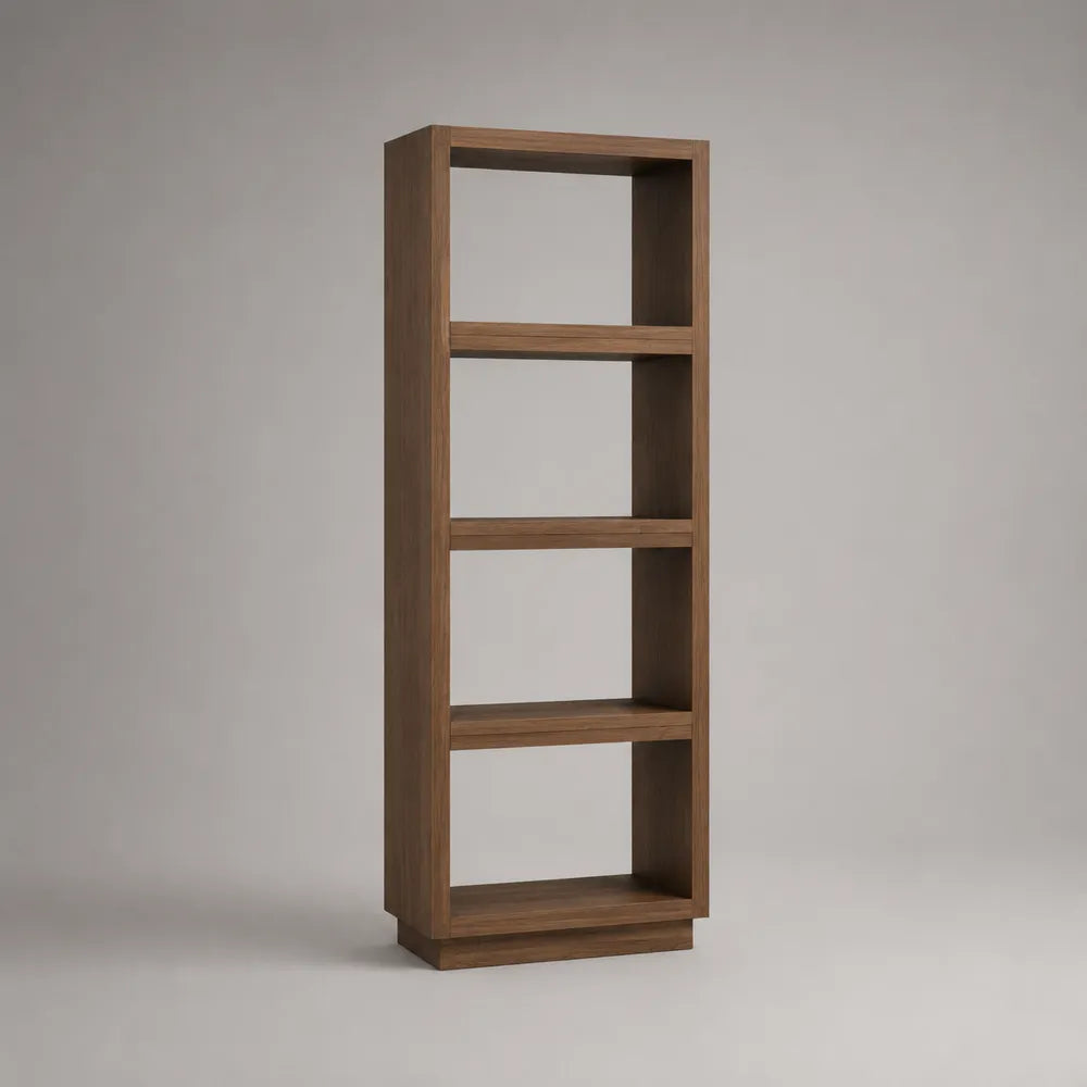 Bibliothèque rectangulaire 60 x 30 x 180 cm en MDF effet noyer foncé avec quatre étagères ouvertes