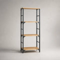 Bibliothèque en acier et MDF rectangulaire 4 étagères chêne naturel noir 80 x 35 x 180 cm